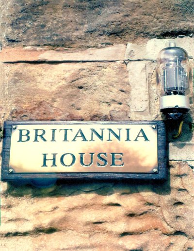 Kenny's Britannia House name plate and glowing TT21 valve in Birdwell, near Barnsley